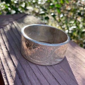 VTG Sterling Silver GEORGE L. VOSE Antique Etched Hinged BRACELET
